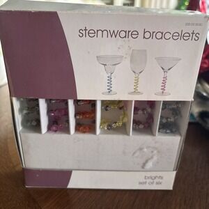 Vintage Set of 6 HOME Wine Glass Charms Bracelets Jewel Tone Dusty Pastel Stem
